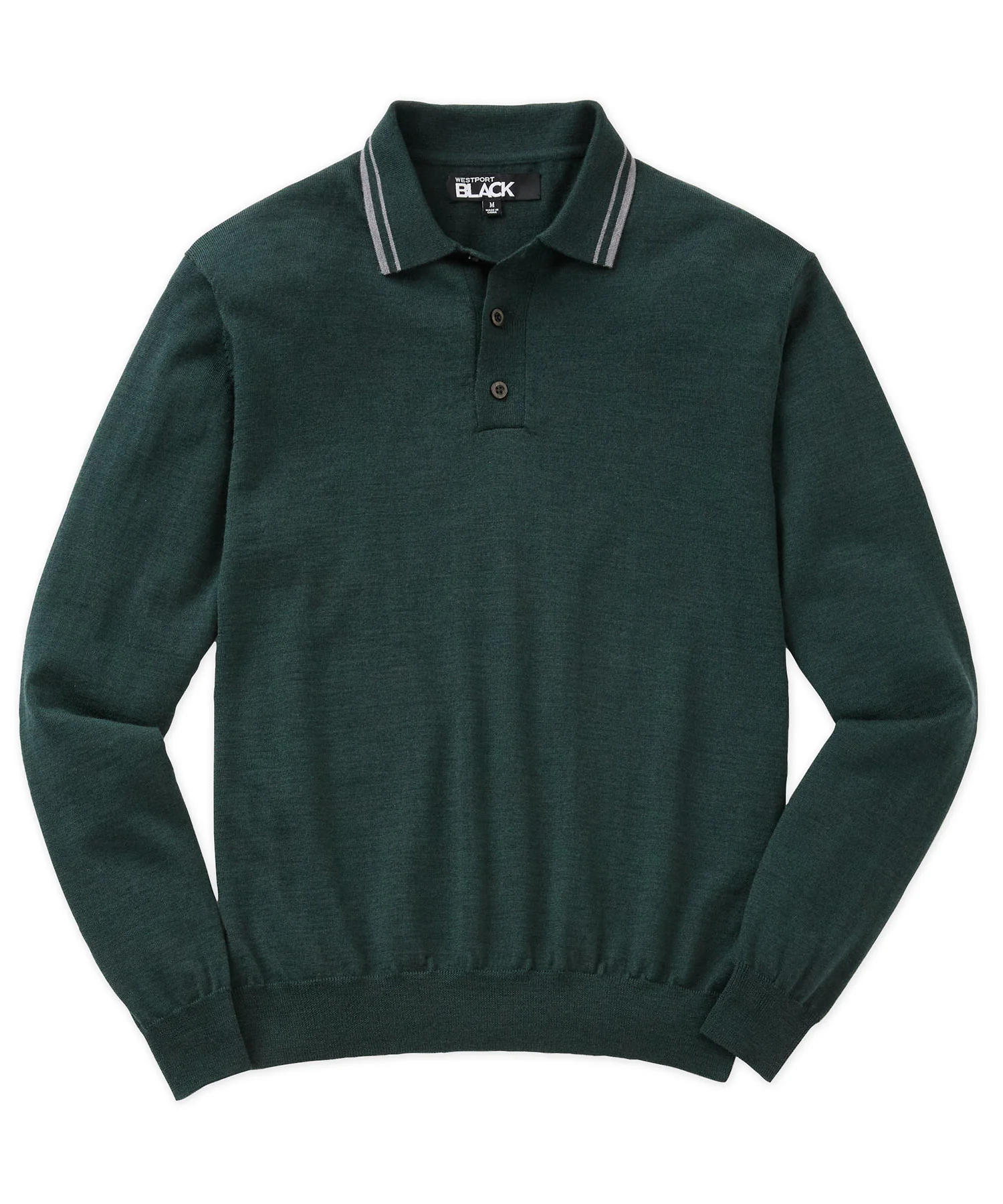 Westport Black Long Sleeve Retro Tipped Merino Polo