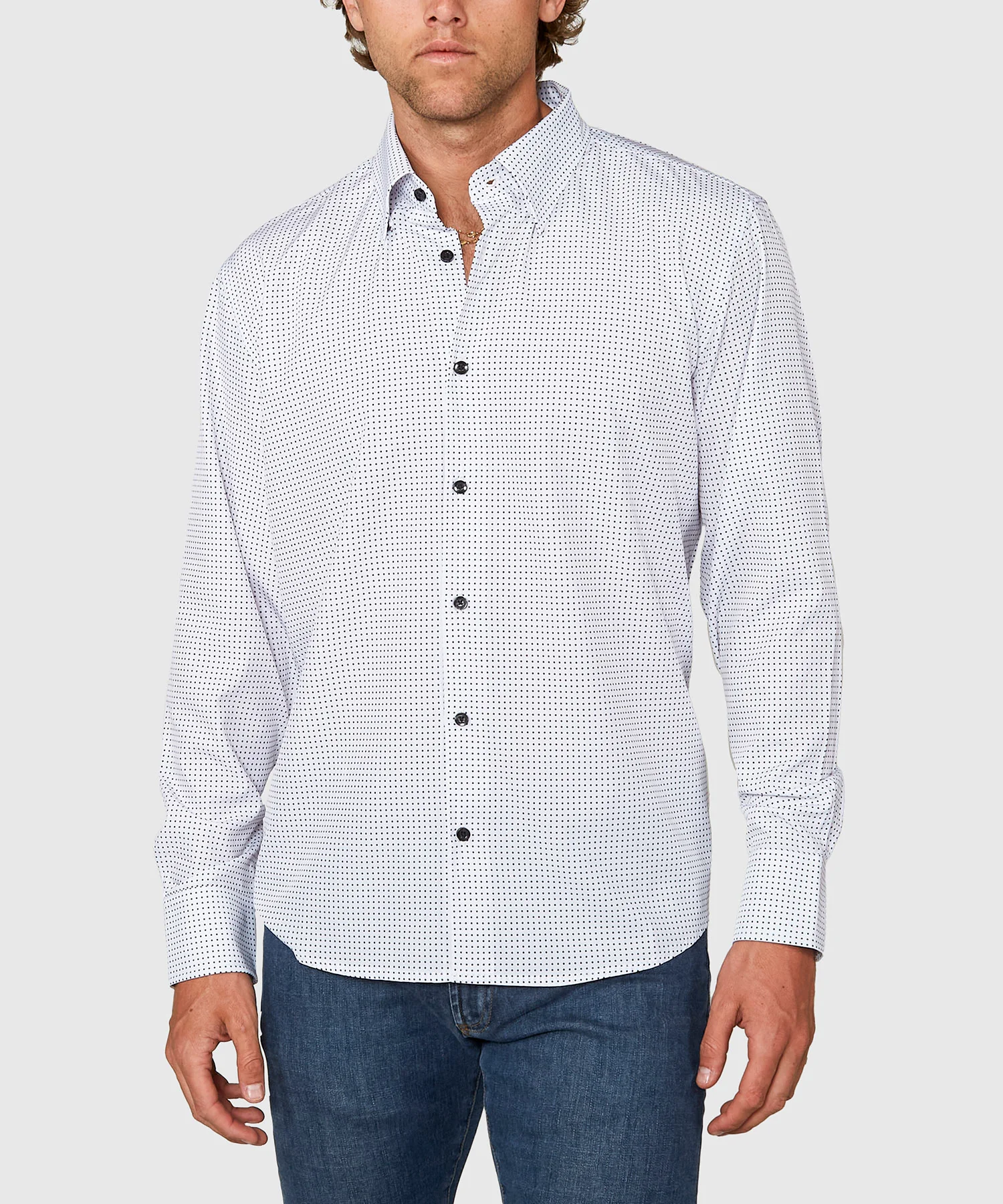 Westport No-Tuck Long Sleeve Button Under Spread Collar Mini Dot Stretch Performance Sport Shirt - Image 2