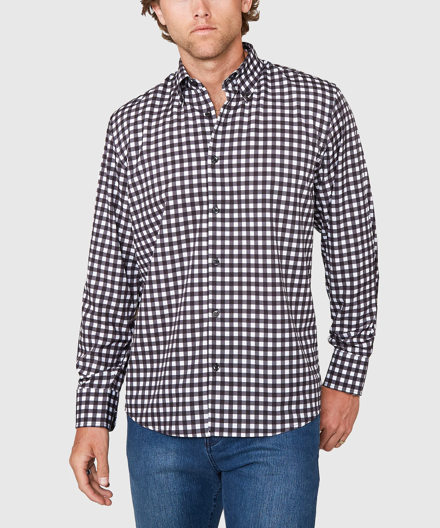 Westport No-Tuck Long Sleeve Button Down Collar Gingham Stretch Performance Sport Shirt - Image 2