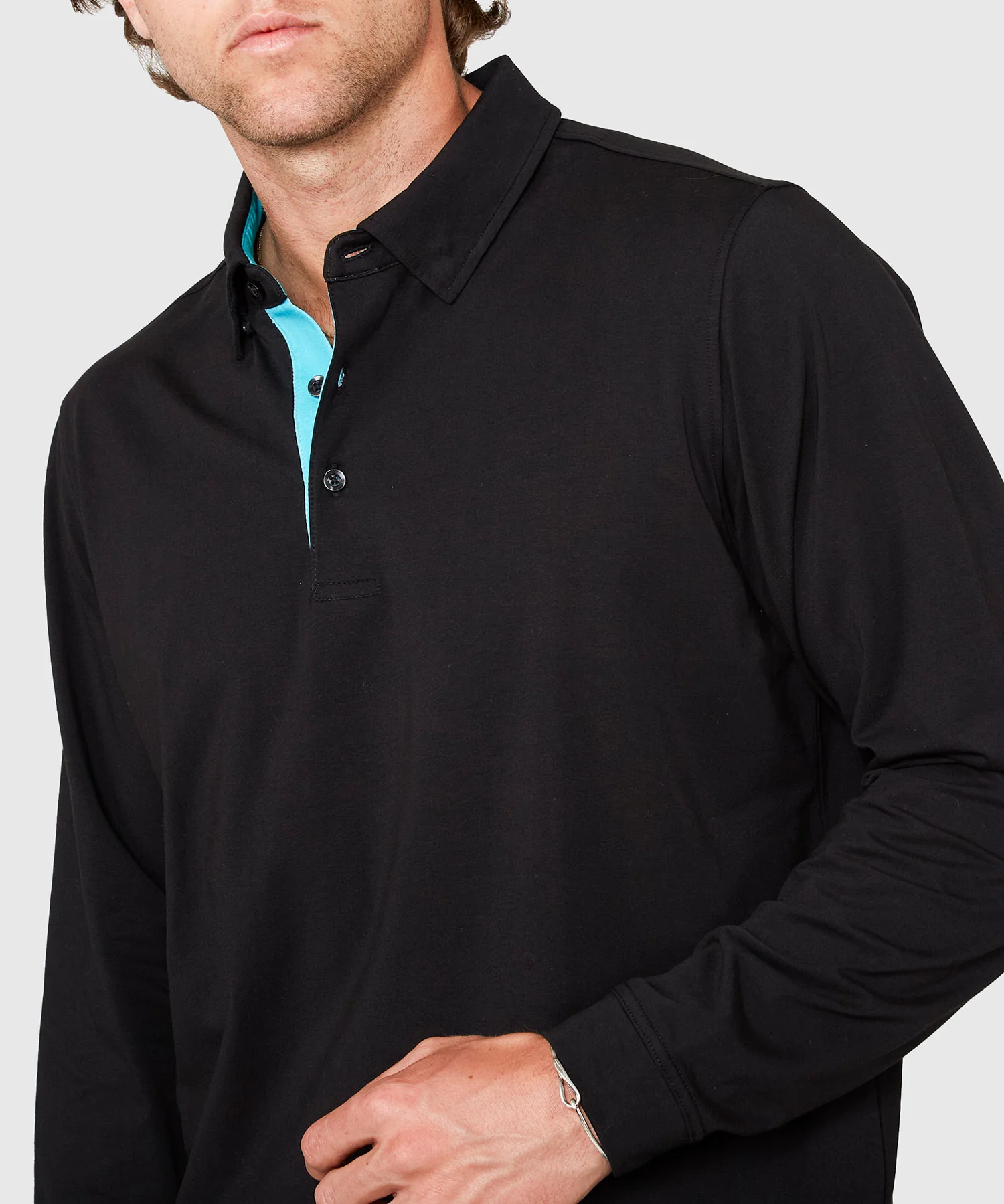 Westport No-Tuck Long Sleeve Stretch Cotton Rich Contrast Trim Placket Polo - Image 4