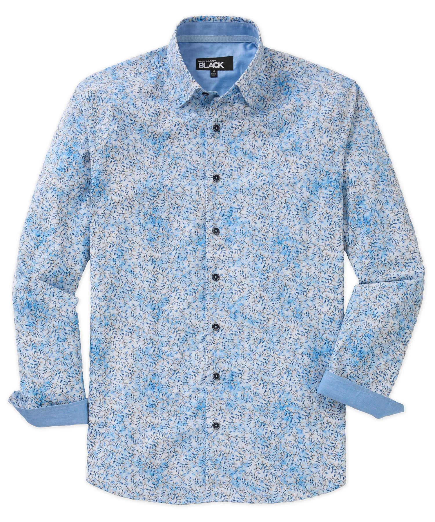 Westport Black Long Sleeve Hidden Button Down Collar Printed Sport Shirt