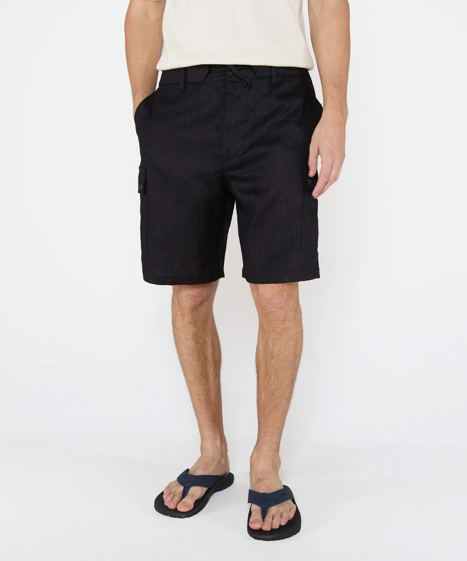 Westport Black Southport Linen Drawstring Cargo Shorts - Image 4