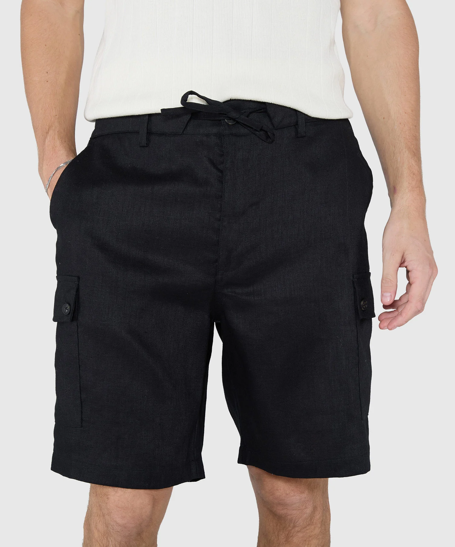 Westport Black Southport Linen Drawstring Cargo Shorts - Image 5