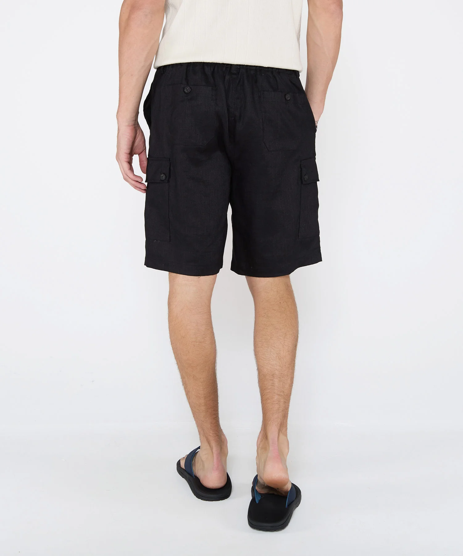 Westport Black Southport Linen Drawstring Cargo Shorts - Image 7