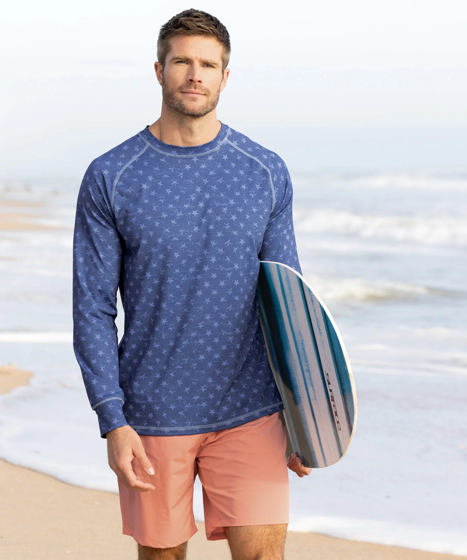 Westport Lifestyle Seaside Star Print Long Sleeve UPF 30 Rash Guard Swim Shirt - Image 2