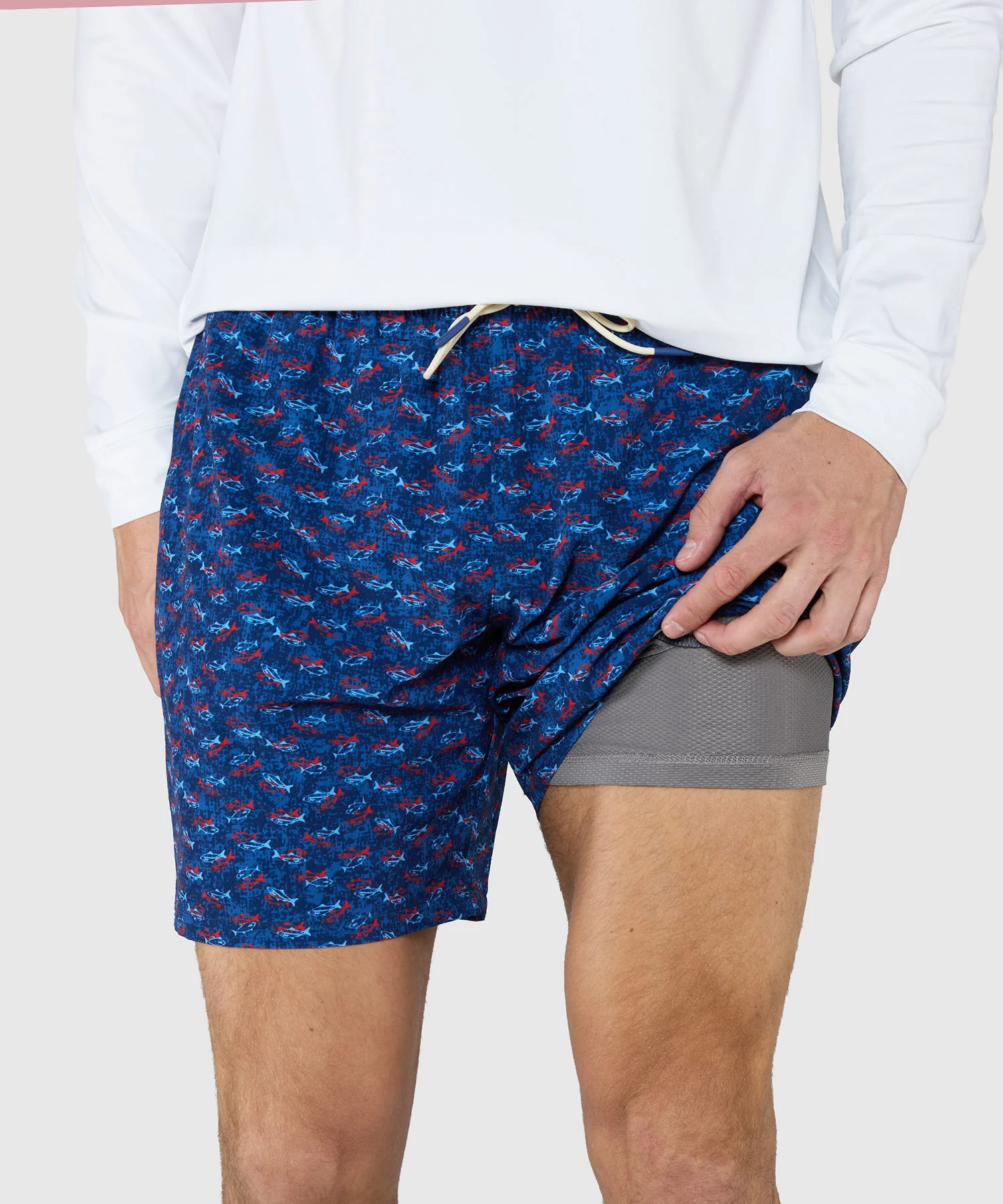 Westport Lifestyle Fish Print Stretch Swim Trunks - Image 4