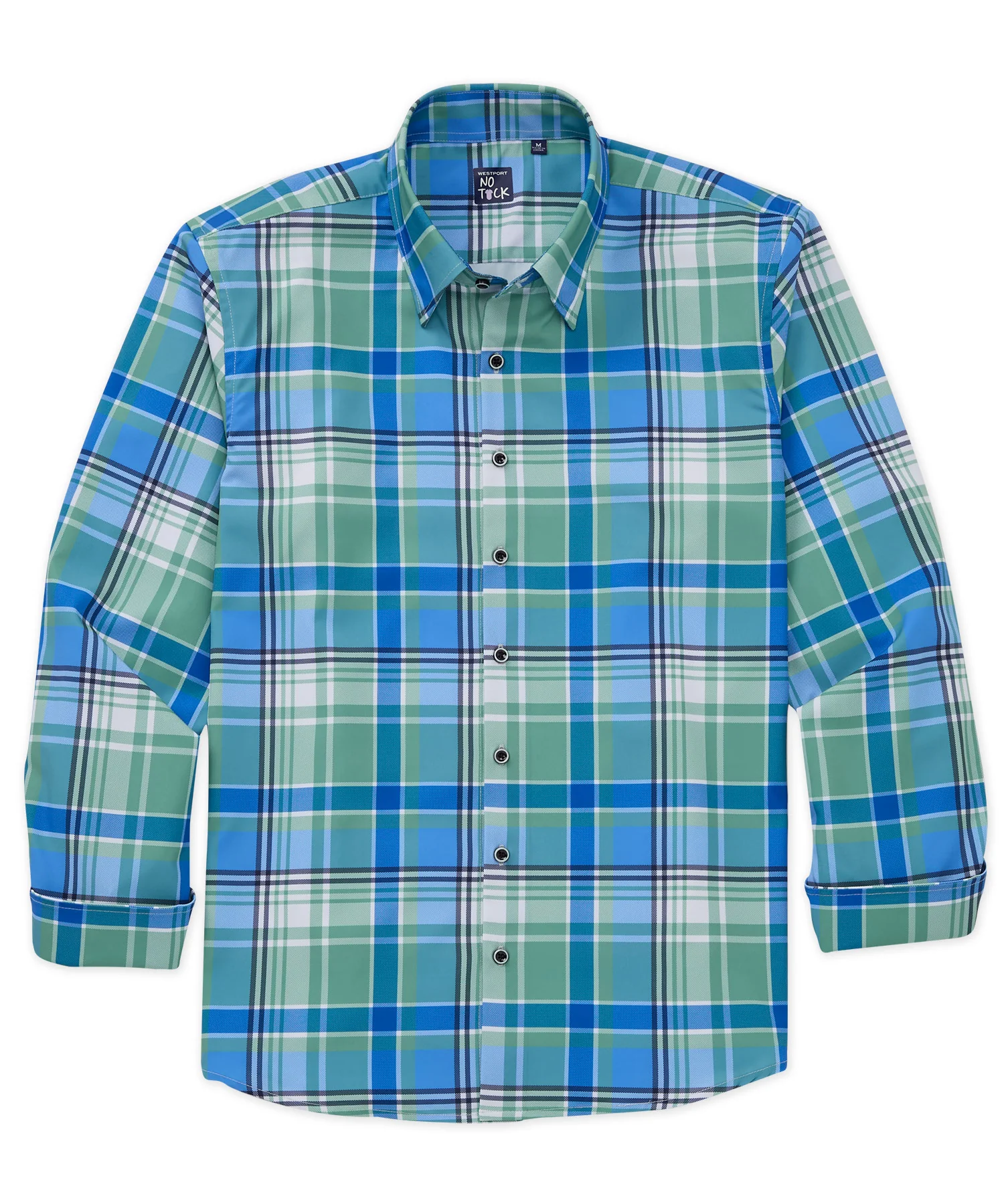 Westport No-Tuck Long Sleeve Button Under Spread Collar Stretch Performance Plaid Sport Shirt